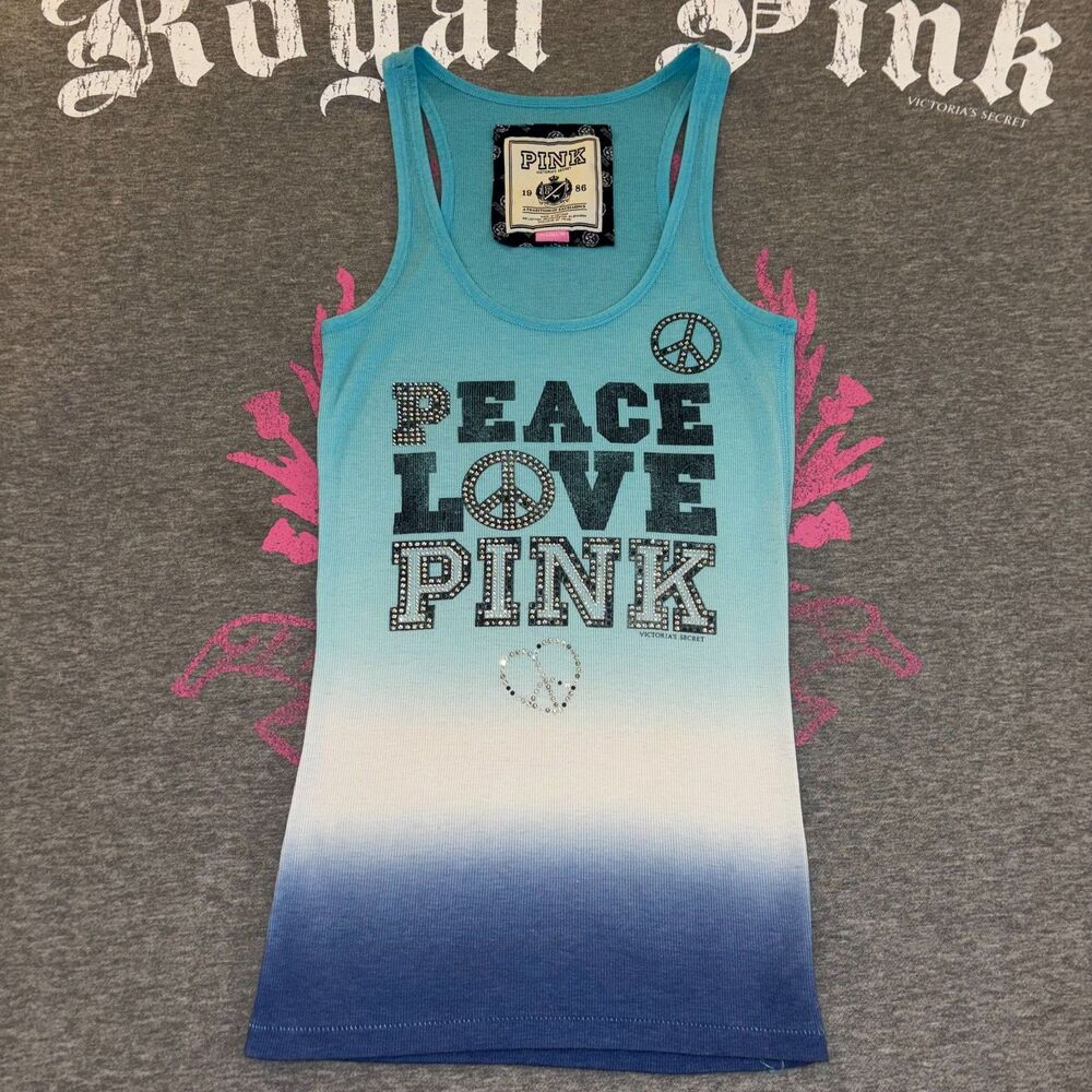 Victoria’s Secret PINK Peace Love PINK Rhinestone Bling Tank Top Ombre MD